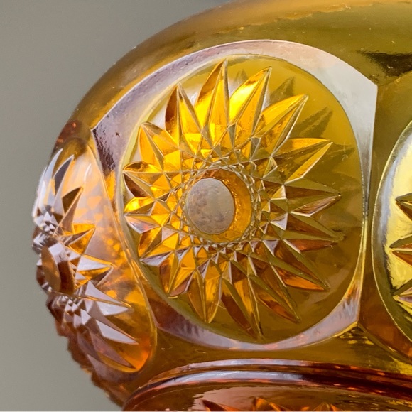 Vintage Kanawha Glass Amber Hob Star Pattern Bowl Candy Dish with Sticker - Picture 8 of 10